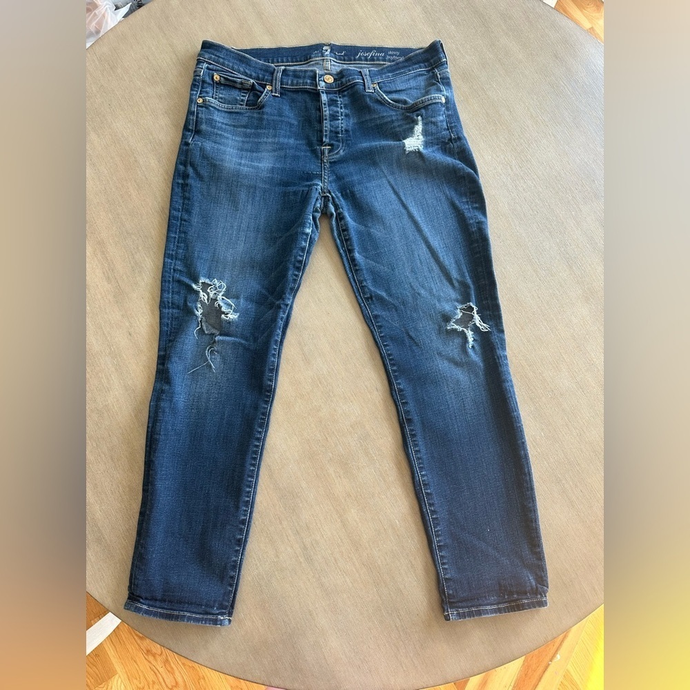 7 For All Mankind Dark Blue Distressed Josephina Skinny boyfriend Jeans 30
